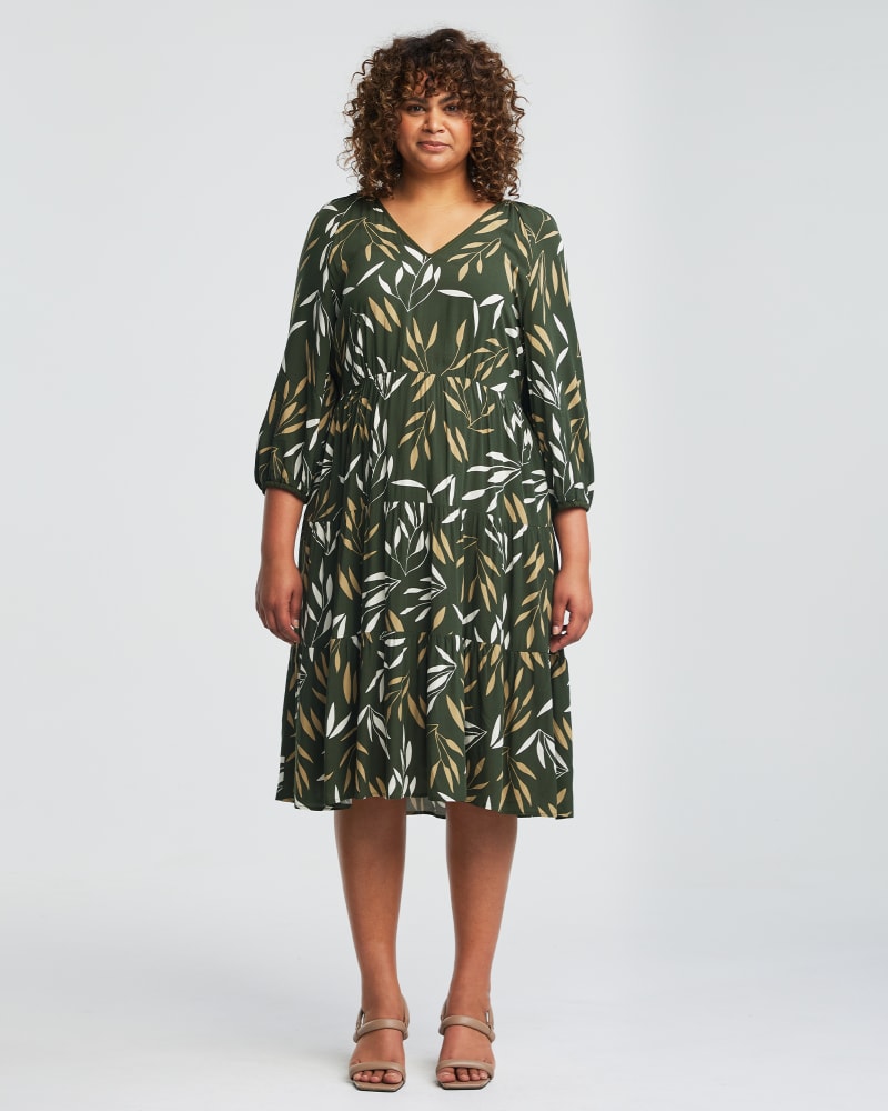 Front of a model wearing a size 20W Brighton Summer Dress in OLIVE/MILK by Estelle. | dia_product_style_image_id:323690